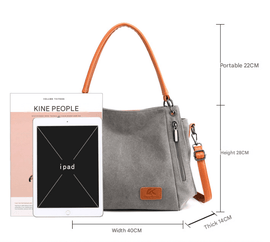 Grey Women's Canvas Hobo Handbag Large Shoulder Tote Bag Adjustable Crossbody Strap Casual Purse 40cm for Work School Travel - RnR Galore