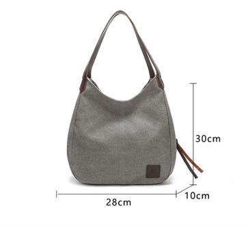 Grey Women's Canvas Hobo Handbag Multi - Compartment Shoulder Tote Bag Minimalist Casual Purse 30cm for Work Shopping & Travel - RnR Galore