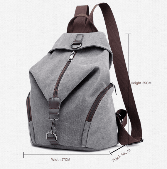 Grey Women's Vintage Canvas Backpack Casual Daypack Retro College School Bag Large Capacity Rucksack for Travel Work & Daily Use - RnR Galore