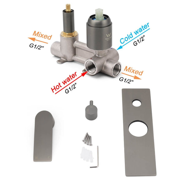 Gun Metal Grey Square Wall Mounted Shower Mixer Diverter 2 Ways Switch Valve Set - RnR Galore
