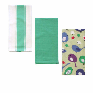 Home Oasis Set of 3 Printed Cotton Rich Tea Towels 50 x 70 cm Birdie Mint - RnR Galore