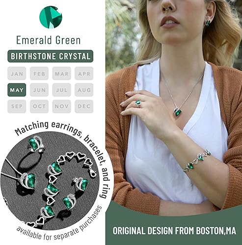 Infinity Love Heart Necklace, Birthstone Necklace for Women, Jewelry for Women with Healing Crystals, Allergy Free Pendant Necklace - 05 - May - Emerald Green - RnR Galore