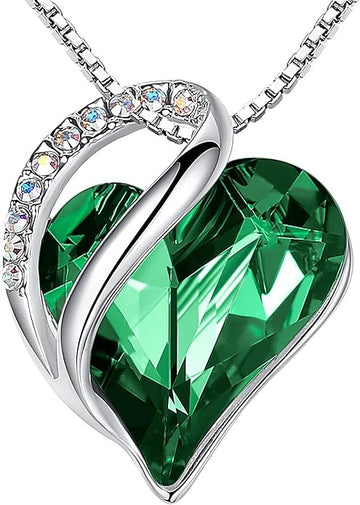Infinity Love Heart Necklace, Birthstone Necklace for Women, Jewelry for Women with Healing Crystals, Allergy Free Pendant Necklace - 05 - May - Emerald Green - RnR Galore
