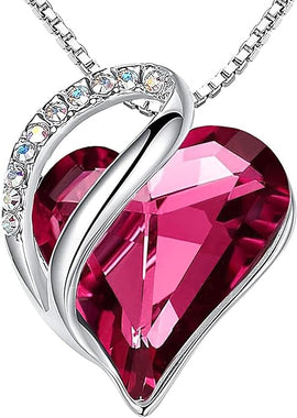 Infinity Love Heart Necklace, Birthstone Necklace for Women, Jewelry for Women with Healing Crystals, Allergy Free Pendant Necklace - 10b - October - Tourmaline Pink - RnR Galore