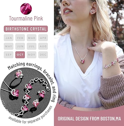 Infinity Love Heart Necklace, Birthstone Necklace for Women, Jewelry for Women with Healing Crystals, Allergy Free Pendant Necklace - 10b - October - Tourmaline Pink - RnR Galore