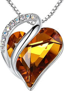 Infinity Love Heart Necklace, Birthstone Necklace for Women, Jewelry for Women with Healing Crystals, Allergy Free Pendant Necklace - 11a - November - Amber Brown - RnR Galore