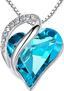 Infinity Love Heart Necklace, Birthstone Necklace for Women, Jewelry for Women with Healing Crystals, Allergy Free Pendant Necklace - 12a - December - Aquamarine Blue - RnR Galore