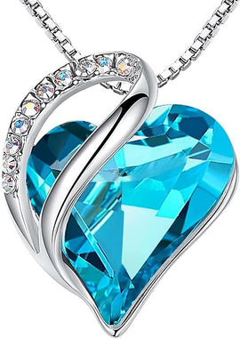 Infinity Love Heart Necklace, Birthstone Necklace for Women, Jewelry for Women with Healing Crystals, Allergy Free Pendant Necklace - 12a - December - Aquamarine Blue - RnR Galore