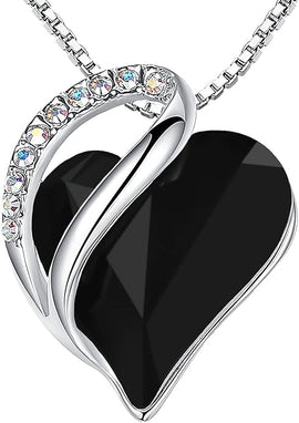 Infinity Love Heart Necklace, Birthstone Necklace for Women, Jewelry for Women with Healing Crystals, Allergy Free Pendant Necklace - 13b - Protection - Jet Black - RnR Galore