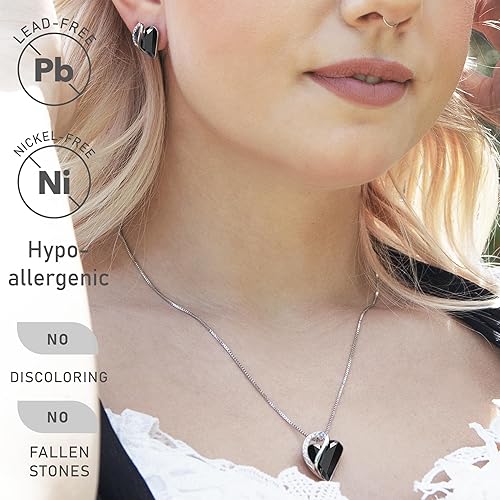 Infinity Love Heart Necklace, Birthstone Necklace for Women, Jewelry for Women with Healing Crystals, Allergy Free Pendant Necklace - 13b - Protection - Jet Black - RnR Galore