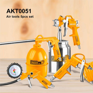 Ingco 5Pc Compessor Air Tool Set Paint Sprayer Air Blower Wash Tyre Inflating 5M Hose - RnR Galore