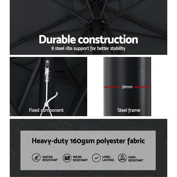 Instahut 2.7m Outdoor Umbrella w/Base Pole Stand Garden Beach Black - RnR Galore