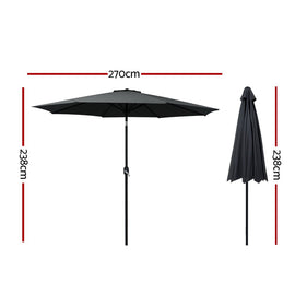 Instahut 2.7m Outdoor Umbrella w/Base Pole Stand Garden Beach Black - RnR Galore