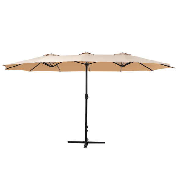Instahut 4.57m Outdoor Umbrella Beach Pole Garden Tilt Beige - RnR Galore
