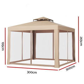 Instahut Gazebo Marquee 3m Outdoor Event Tent Camping Party Mesh Wall Canopy Brown - RnR Galore