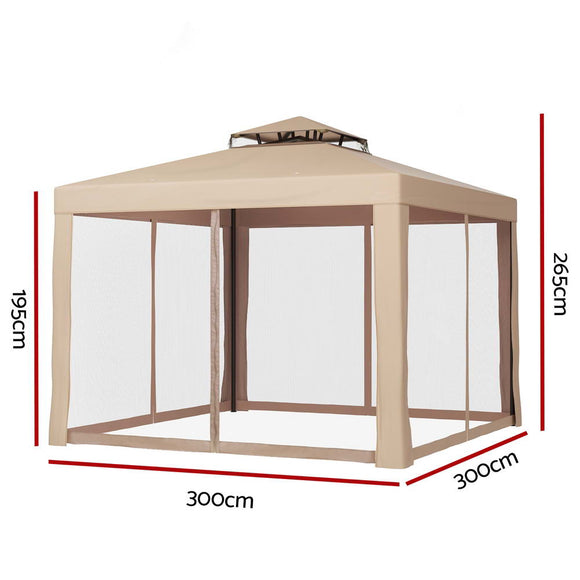 Instahut Gazebo Marquee 3m Outdoor Event Tent Camping Party Mesh Wall Canopy Brown - RnR Galore