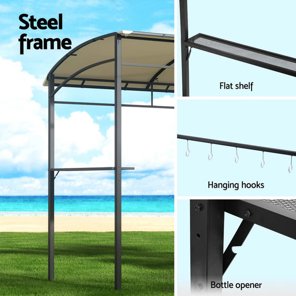 Instahut Gazebo Outdoor BBQ Grill Patio Garden Marquee Shade Shelter Shelf Hooks Beige - RnR Galore