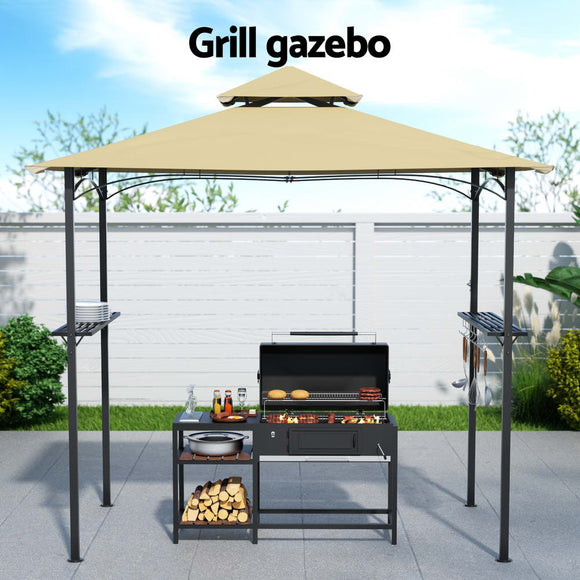 Instahut Gazebo Outdoor Patio Marquee BBQ Grill Shelter Garden Shade Hooks Beige - RnR Galore