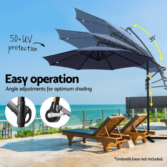 Instahut Outdoor Umbrella 3M Cantilever Beach LED Umbrellas Garden Shade Patio - RnR Galore