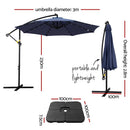 Instahut Outdoor Umbrella 3M Cantilever Beach LED w/Base Garden Shade Patio Navy - RnR Galore
