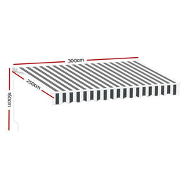 Instahut Retractable Folding Arm Awning Manual Sunshade 3Mx2.5M Grey White - RnR Galore