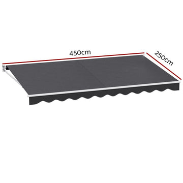 Instahut Retractable Folding Arm Awning Manual Sunshade 4.5Mx2.5M Grey - RnR Galore