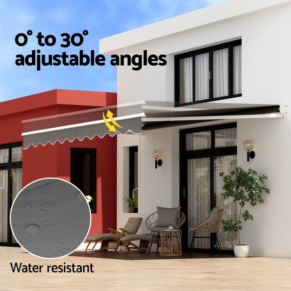 Instahut Retractable Folding Arm Awning Manual Sunshade 4.5Mx2.5M Grey - RnR Galore