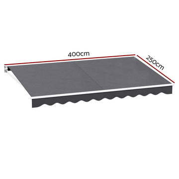 Instahut Retractable Folding Arm Awning Manual Sunshade 4Mx2.5M Grey - RnR Galore