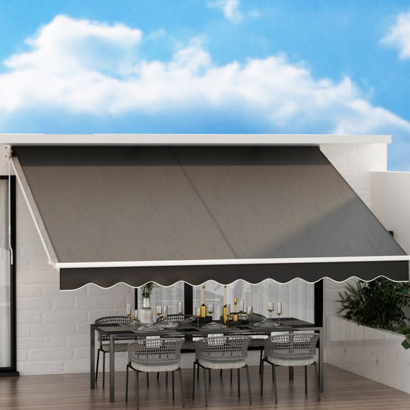 Instahut Retractable Folding Arm Awning Manual Sunshade 4Mx3M Grey - RnR Galore