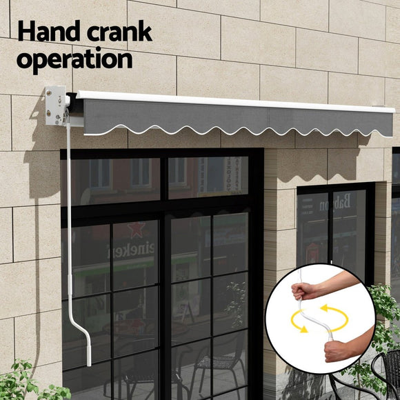 Instahut Retractable Folding Arm Awning Manual Sunshade 4Mx3M Grey - RnR Galore