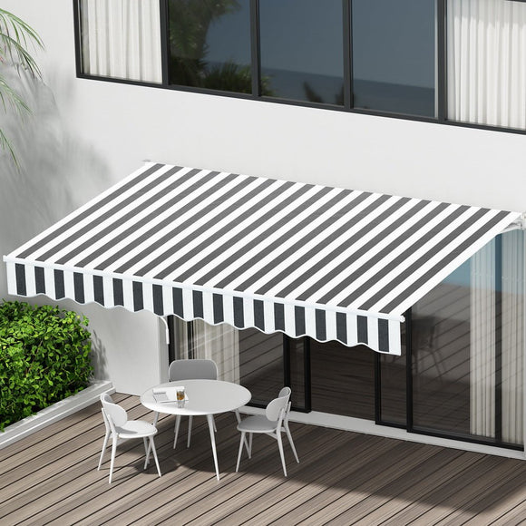 Instahut Retractable Folding Arm Awning Manual Sunshade 4Mx3M Grey White - RnR Galore
