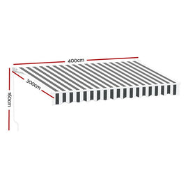 Instahut Retractable Folding Arm Awning Manual Sunshade 4Mx3M Grey White - RnR Galore