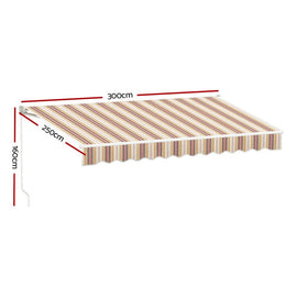 Instahut Retractable Folding Arm Awning Motorised Sunshade 3Mx2.5M Beige Brown - RnR Galore