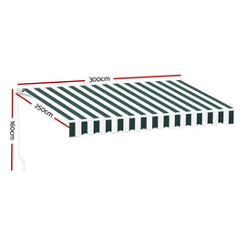 Instahut Retractable Folding Arm Awning Motorised Sunshade 3Mx2.5M Green White - RnR Galore