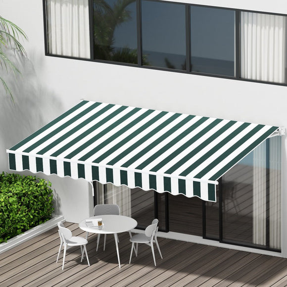 Instahut Retractable Folding Arm Awning Motorised Sunshade 3Mx2.5M Green White - RnR Galore