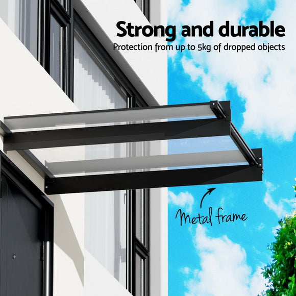 Instahut Window Door Awning Canopy 1mx1m Flat Transparent Sheet Metal Frame - RnR Galore