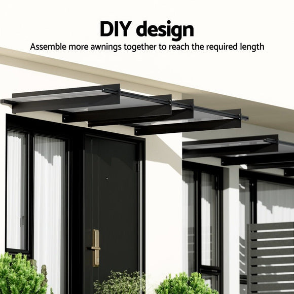 Instahut Window Door Awning Canopy 1mx1m Flat Transparent Sheet Metal Frame - RnR Galore