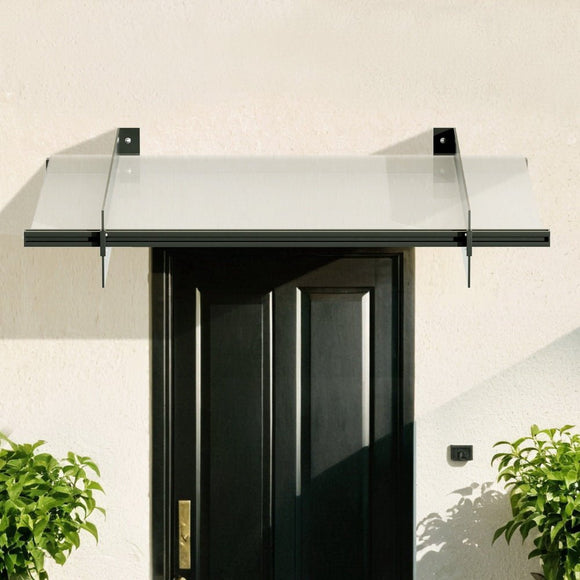 Instahut Window Door Awning Canopy 1mx1m Flat Transparent Sheet Metal Frame - RnR Galore