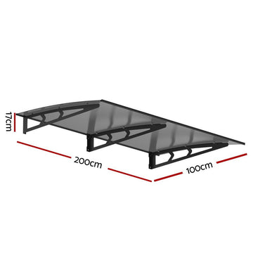 Instahut Window Door Awning Canopy 1mx2m Grey Solid Sheet Metal Frame - RnR Galore