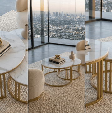 Interior Ave - Premier Nested Coffee Table Set - White Marble Stone - RnR Galore