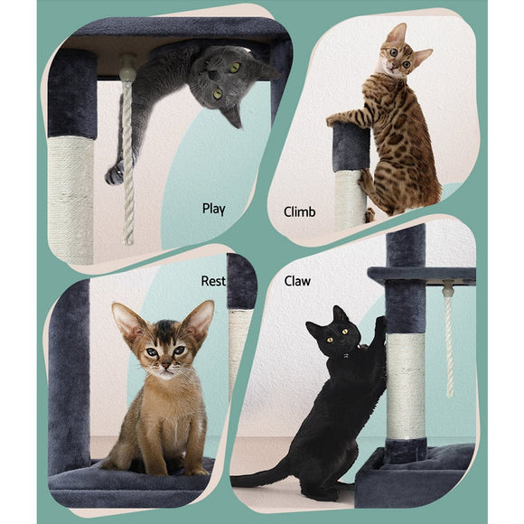 i.Pet Cat Tree 102cm Scratching Post Tower Scratcher Condo House Board Grey - RnR Galore