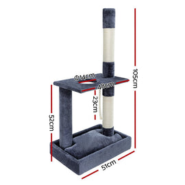 i.Pet Cat Tree 102cm Scratching Post Tower Scratcher Condo House Board Grey - RnR Galore