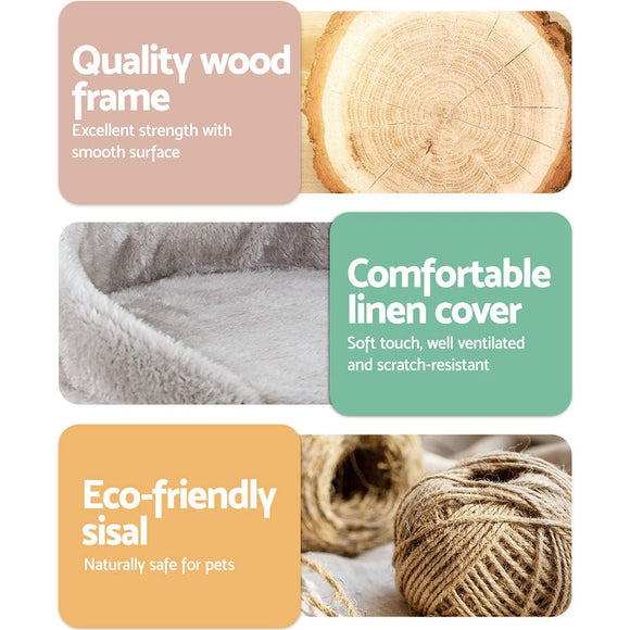 i.Pet Cat Tree 135cm Tower Scratching Post Scratcher Wood Condo House Toys Grey - RnR Galore