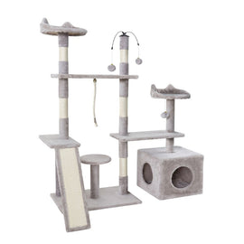 i.Pet Cat Tree 135cm Tower Scratching Post Scratcher Wood Condo House Toys Grey - RnR Galore