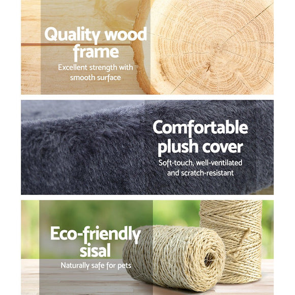 i.Pet Cat Tree 94cm Scratching Post Tower Scratcher Condo House Wood Trees Grey - RnR Galore