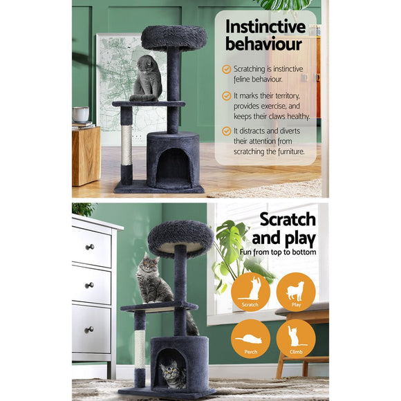 i.Pet Cat Tree 94cm Scratching Post Tower Scratcher Condo House Wood Trees Grey - RnR Galore