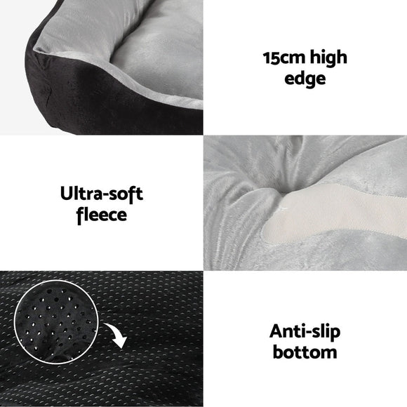 i.Pet Pet Bed Dog Cat Calming Soft Sleeping Comfy Plush Mat Cave Washable Black - RnR Galore