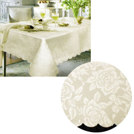 Jacquard Damask Design with Scalloped Edging Table Cloth Cream 150 x 220 cm - RnR Galore