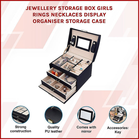 Jewellery Storage Box Girls Rings Necklaces Display Organiser Storage Case - RnR Galore