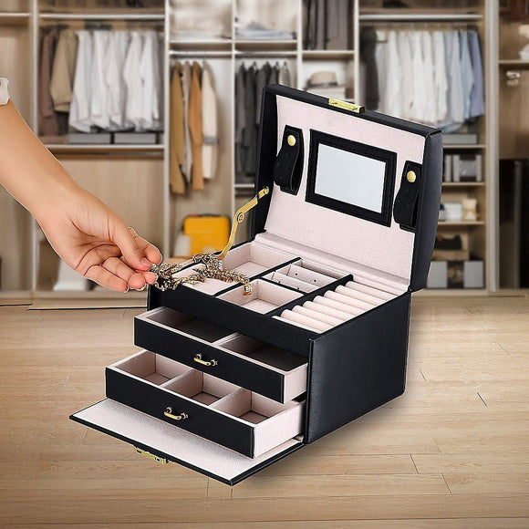 Jewellery Storage Box Girls Rings Necklaces Display Organiser Storage Case - RnR Galore